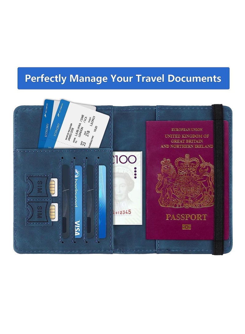واي آند دي Passport Holder Cover Travel Wallet Organiser, Case with RFID Blocking, PU Leather Document for Men&Women Accessories (Blue) - Image 5