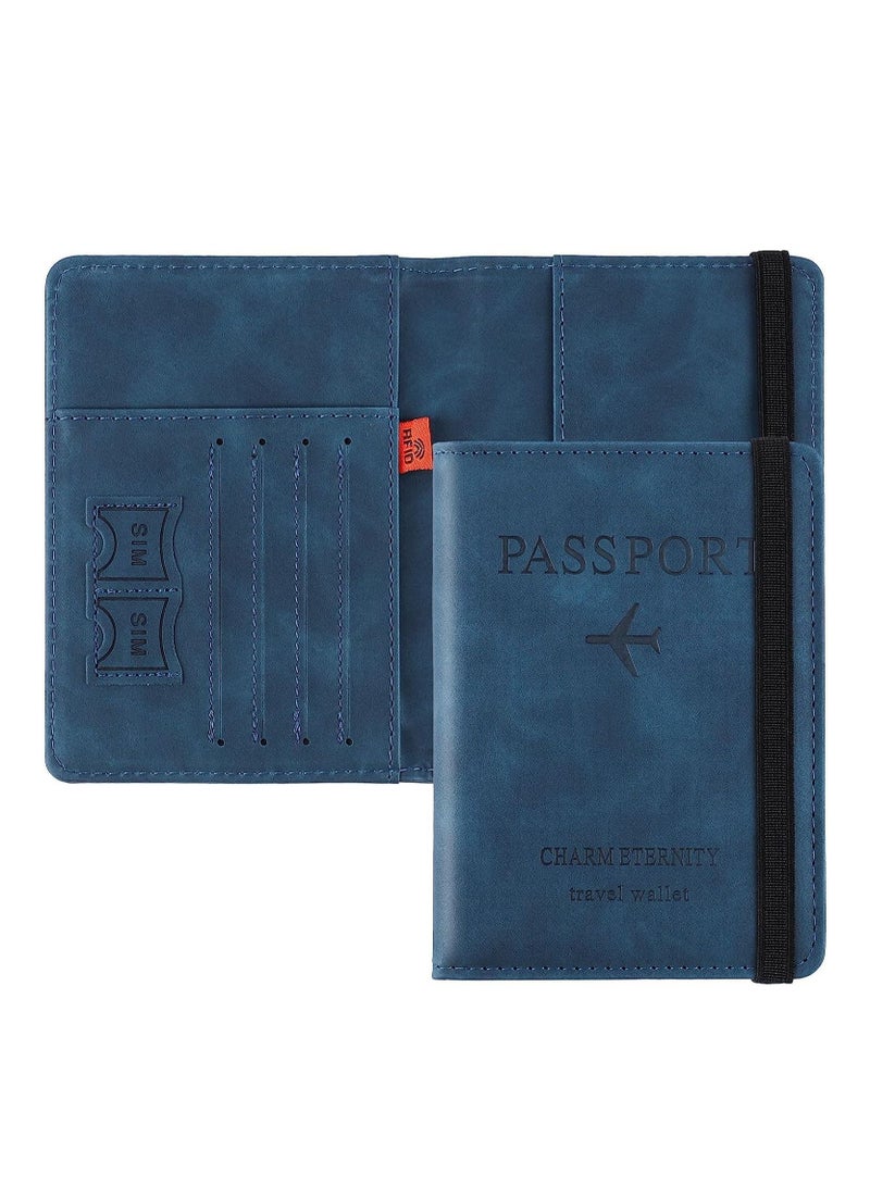 واي آند دي Passport Holder Cover Travel Wallet Organiser, Case with RFID Blocking, PU Leather Document for Men&Women Accessories (Blue) - Image 1