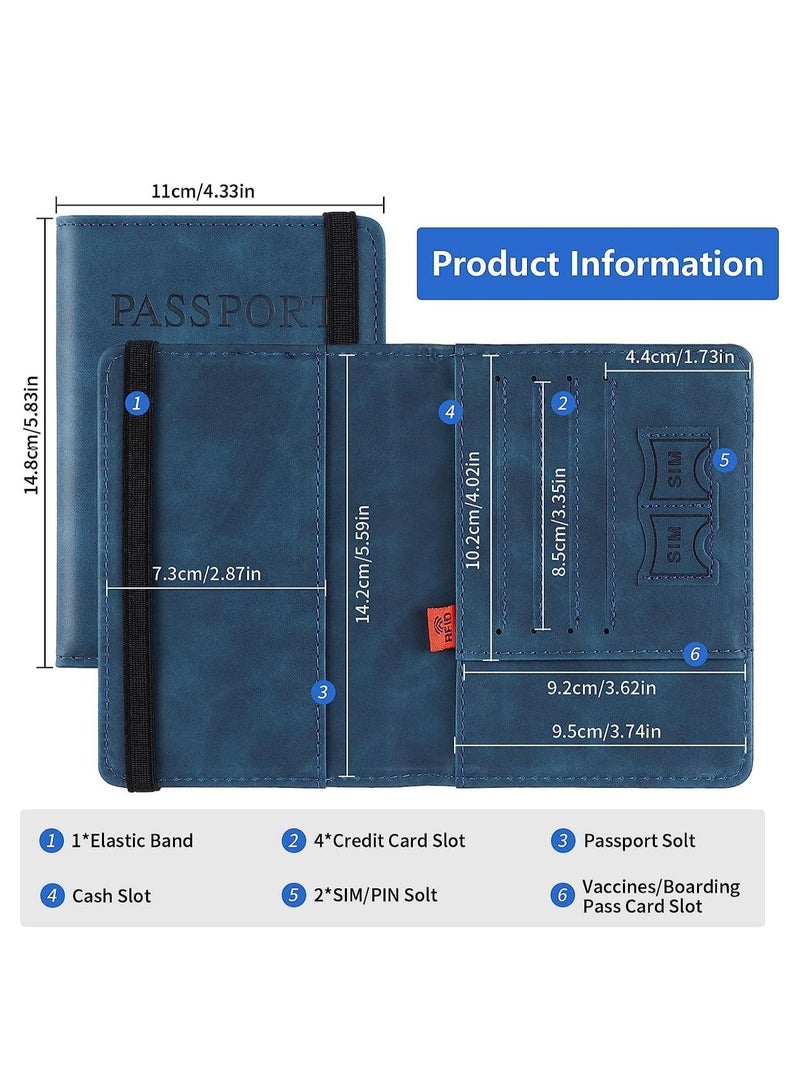 واي آند دي Passport Holder Cover Travel Wallet Organiser, Case with RFID Blocking, PU Leather Document for Men&Women Accessories (Blue) - Image 3