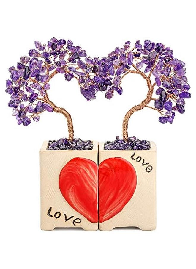 Arabest Handmade Amethyst Heart Crystal Tree Duo for Home Office Wedding Ceremony Valentines Day Birthday Gift  - Image 1
