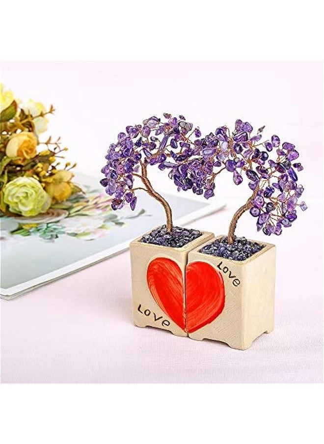 Arabest Handmade Amethyst Heart Crystal Tree Duo for Home Office Wedding Ceremony Valentines Day Birthday Gift  - Image 2