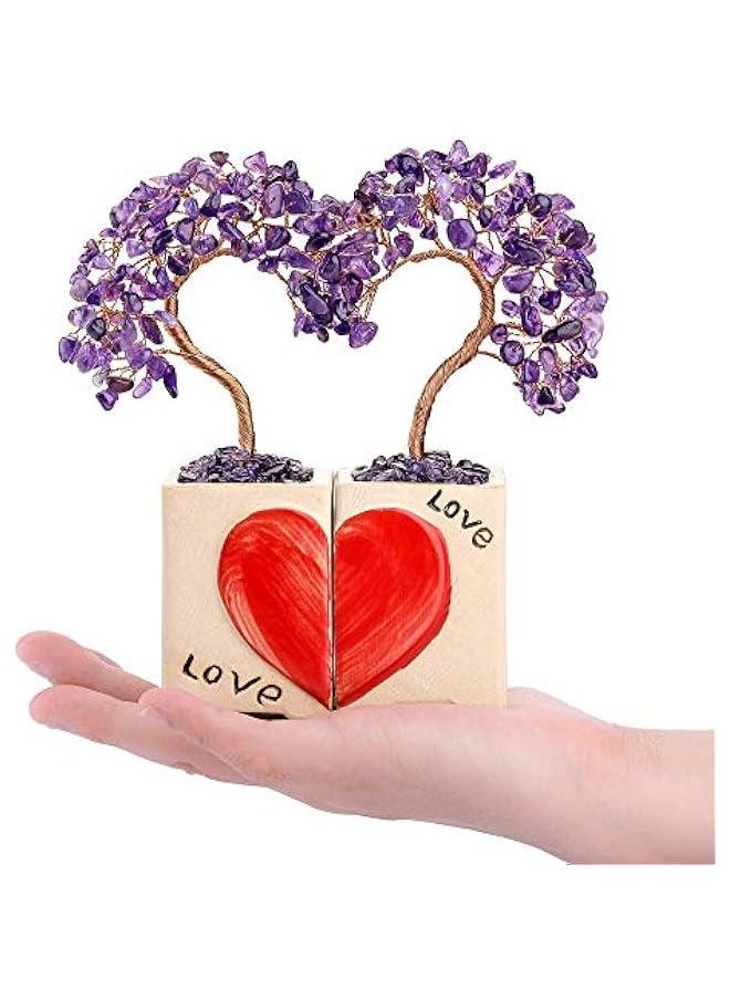 Arabest Handmade Amethyst Heart Crystal Tree Duo for Home Office Wedding Ceremony Valentines Day Birthday Gift  - Image 3