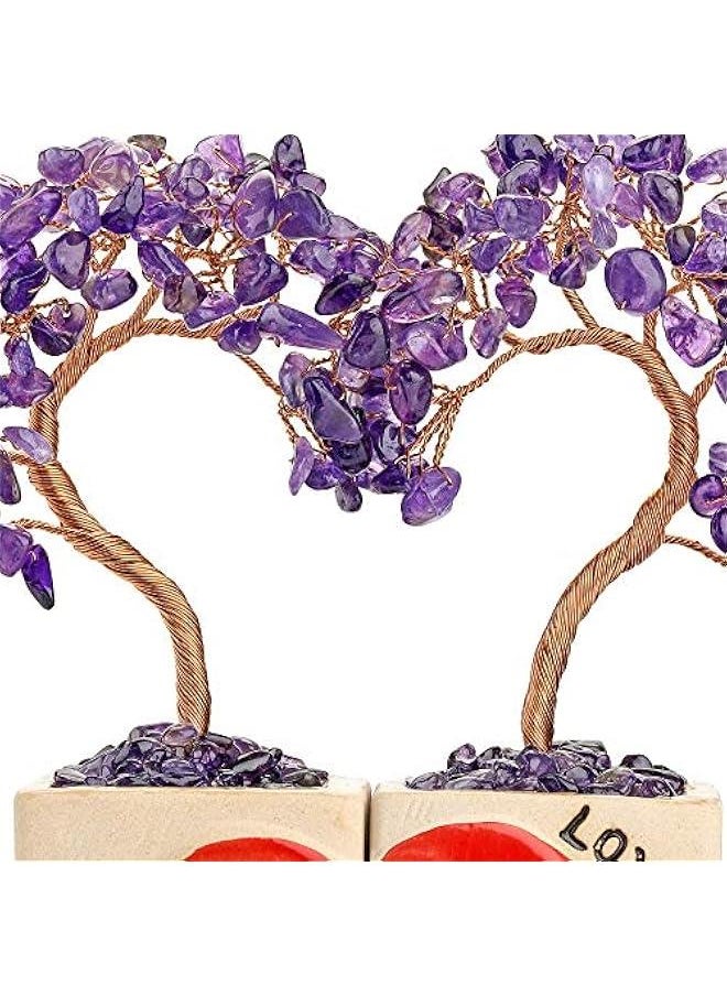 Arabest Handmade Amethyst Heart Crystal Tree Duo for Home Office Wedding Ceremony Valentines Day Birthday Gift  - Image 4