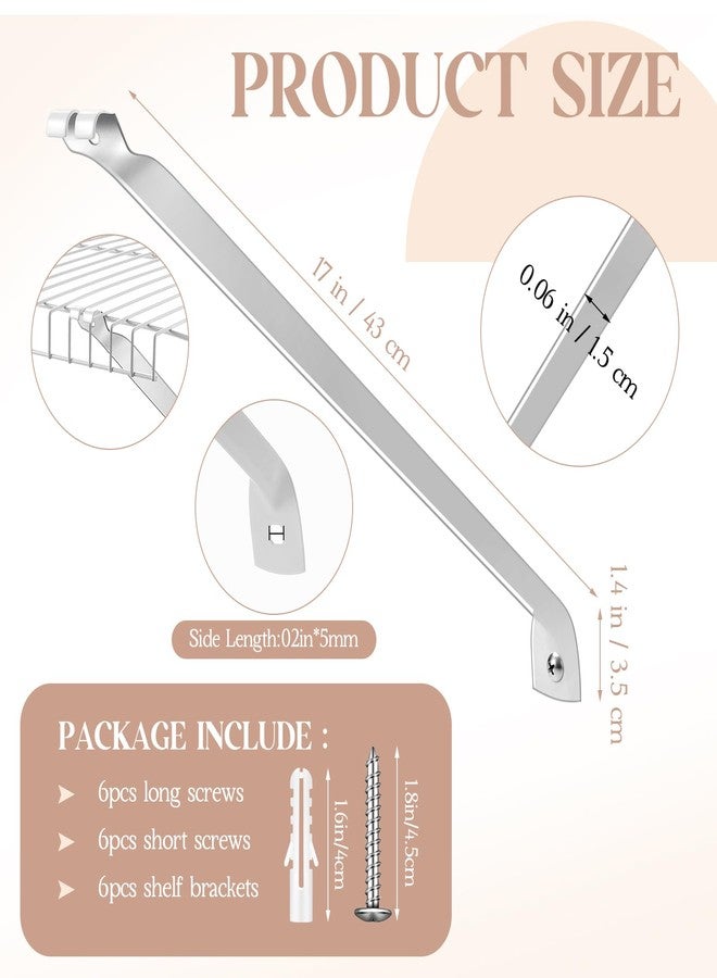Innconee 6 Pcs 12 Inch Support Brackets for Wire Shelving Wire Shelf Brackets Closet Shelf Brackets with Anchors and Pins for Installation Wire Shelving Support Brackets for Closet Wire - Image 2