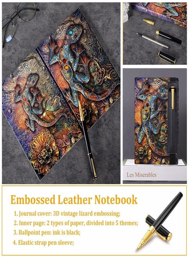FEIDIAO Vintage Lizard Embossed Leather Notebook DND Notebook Travel Journal with Ballpoint Pen and Pen Sleeve,PU Leather Journal,Handmade A5 Diary,Writing Notebook Gift for Men&Women (Lizard) - Image 4