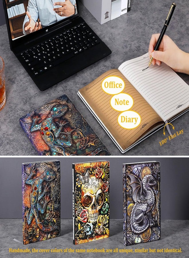 FEIDIAO Vintage Lizard Embossed Leather Notebook DND Notebook Travel Journal with Ballpoint Pen and Pen Sleeve,PU Leather Journal,Handmade A5 Diary,Writing Notebook Gift for Men&Women (Lizard) - Image 3