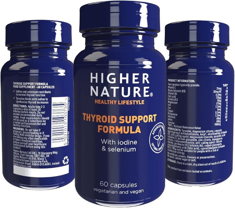 Higher Nature Thyroid Support Formula with Iodine Selenium Thyroid Support Supplement Vegetarian Vegan 60 Capsules - Image 5