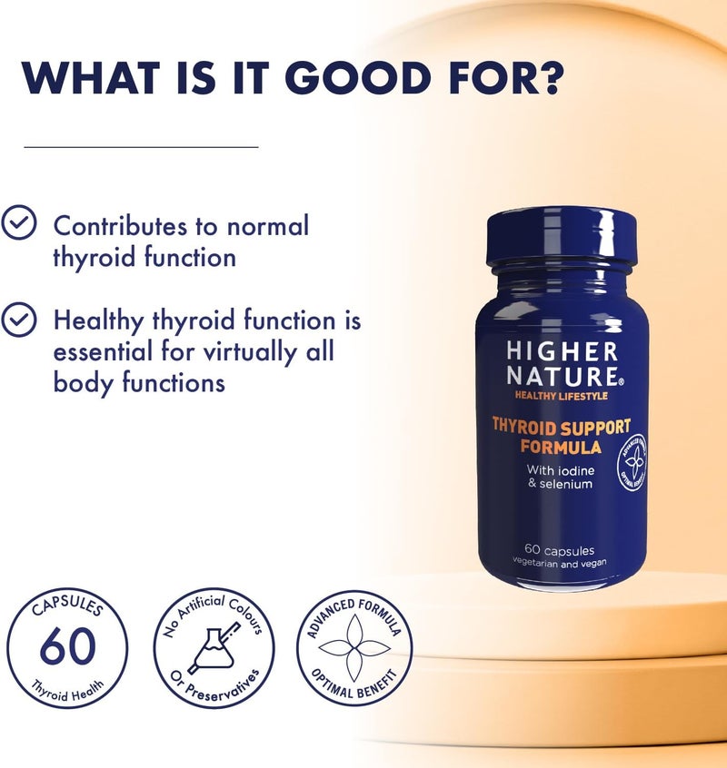 Higher Nature Thyroid Support Formula with Iodine Selenium Thyroid Support Supplement Vegetarian Vegan 60 Capsules - Image 2