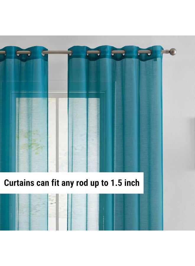 HLC.ME HLCME 2 Piece Semi Sheer Voile Window Curtain Grommet Panels for Bedroom  Living Room 54 W x 84 L Aqua Blue Teal - Image 2