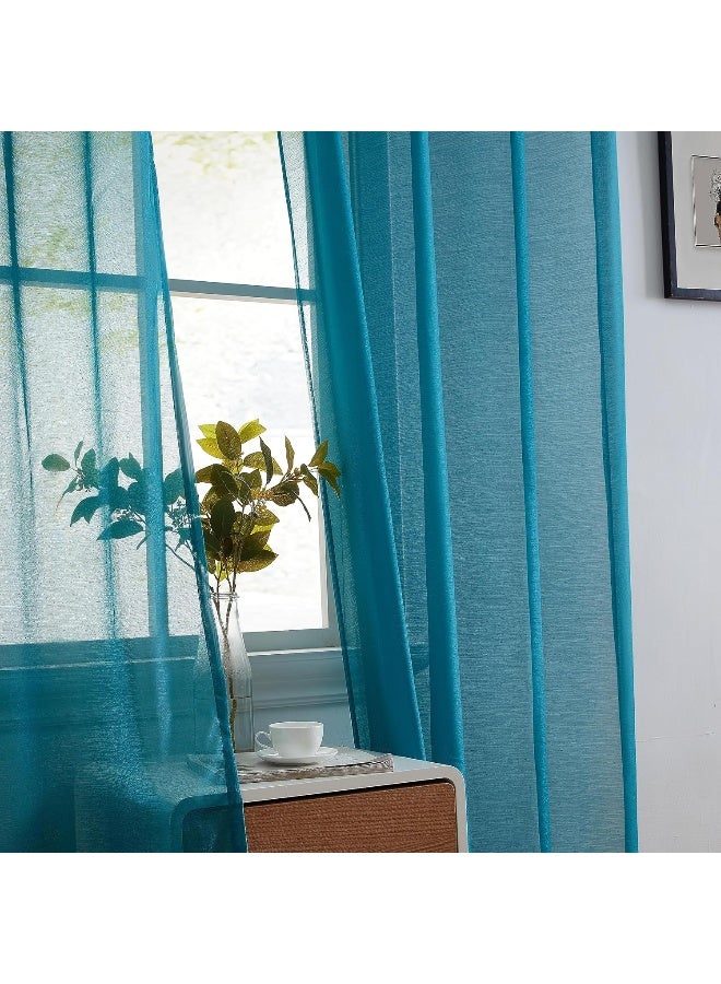 HLC.ME HLCME 2 Piece Semi Sheer Voile Window Curtain Grommet Panels for Bedroom  Living Room 54 W x 84 L Aqua Blue Teal - Image 5