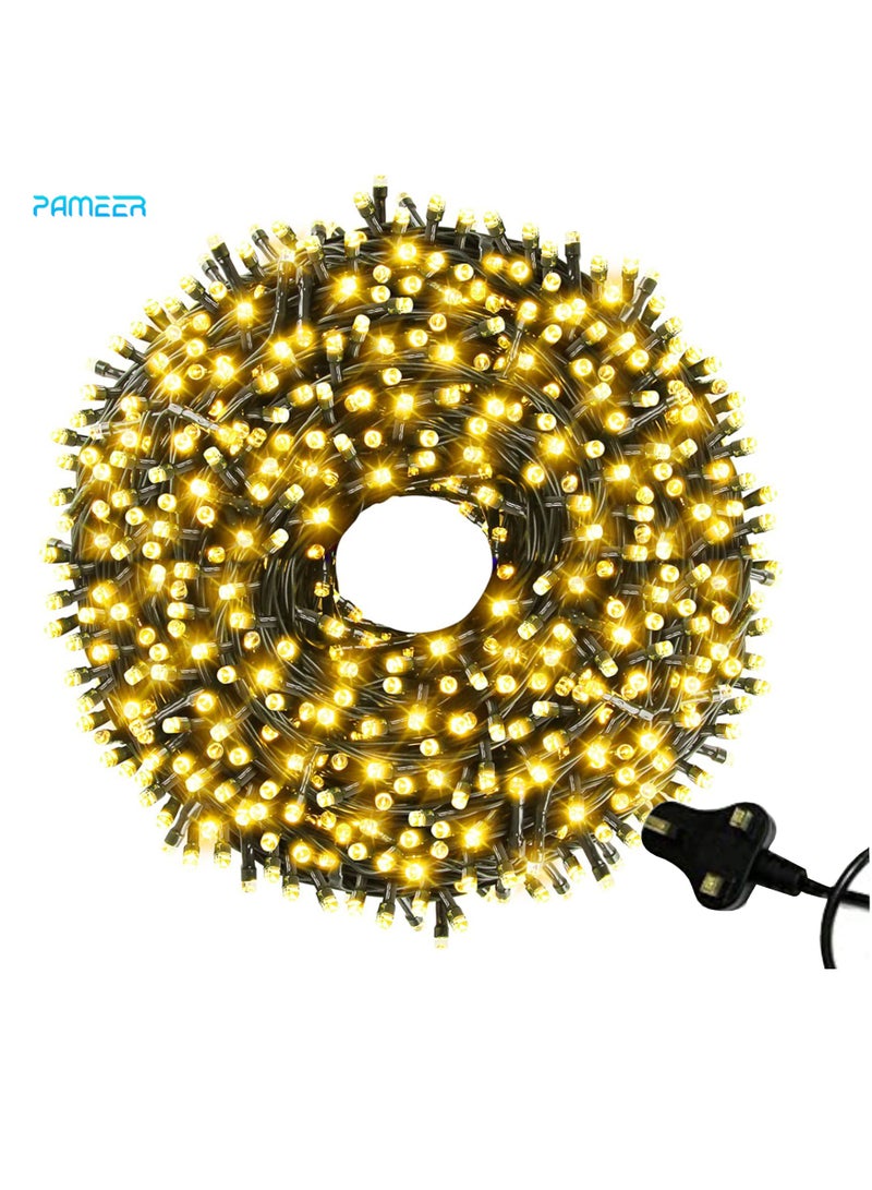 بامير سلسلة أضواء LED بيضاء دافئة بسلك أسود بطول 95 قدمًا، 298 سلسلة LED شريط LED للديكور المنزلي لعيد الميلاد وعيد رمضان وديوالي، وصندوق تزيين حفلات الزفاف بزر التحكم في 8 أوضاع - Image 1