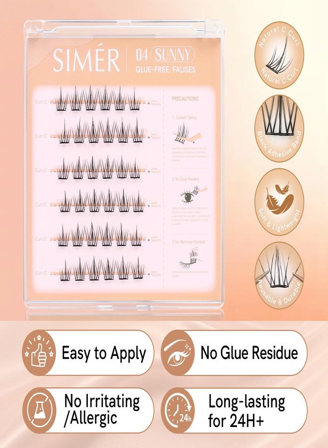 SIMER Self Adhesive Lash Clusters Kit Natural Press-On Lashes No Glue Needed 9-12mm Wispy Reusable No Residue Pre Glued Eyelash Clusters C Curl DIY Eyelash Extensions with Lash Tweezers(04 Sunny） - Image 3