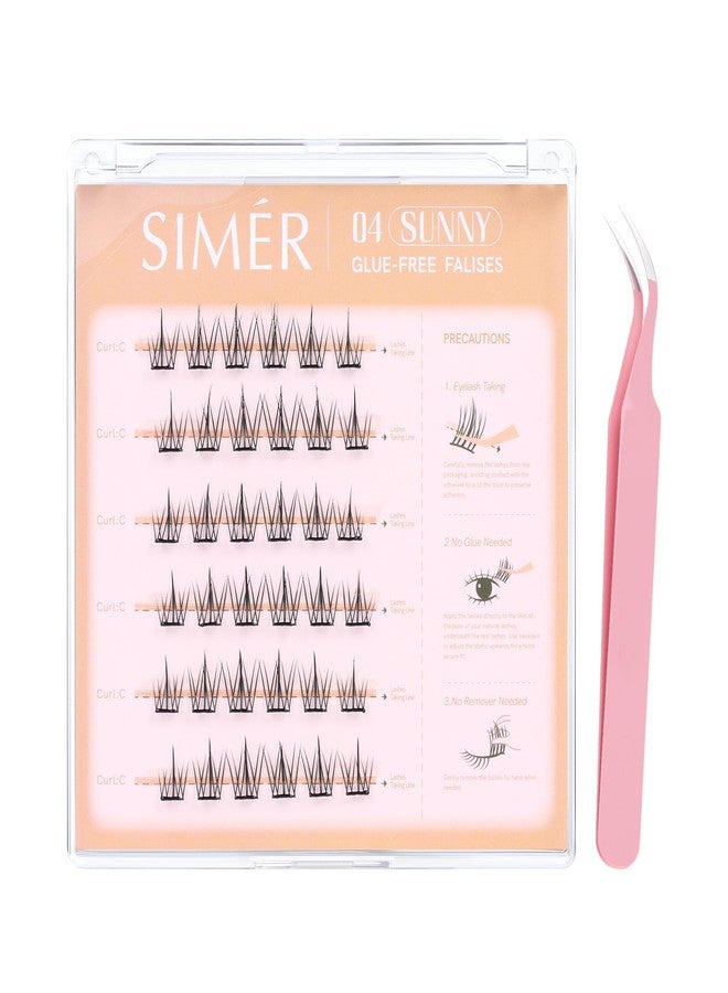 SIMER Self Adhesive Lash Clusters Kit Natural Press-On Lashes No Glue Needed 9-12mm Wispy Reusable No Residue Pre Glued Eyelash Clusters C Curl DIY Eyelash Extensions with Lash Tweezers(04 Sunny） - Image 1