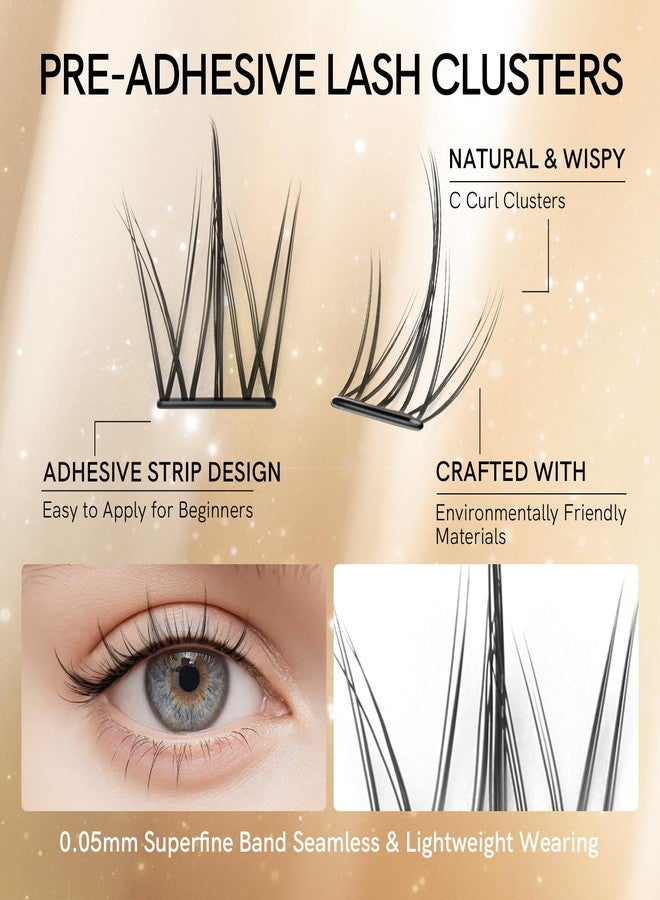 SIMER Self Adhesive Lash Clusters Kit Natural Press-On Lashes No Glue Needed 9-12mm Wispy Reusable No Residue Pre Glued Eyelash Clusters C Curl DIY Eyelash Extensions with Lash Tweezers(04 Sunny） - Image 4
