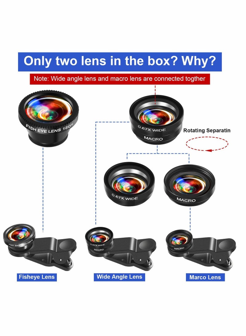 Y&D Universal 3 in 1 Phone Camera Lens Kit, 2 Pack Clip, Fisheye Macro Wide Angle Cell Attachments, Compatible with Most Smartphones for Video, Live Show, Vlog  - Image 5