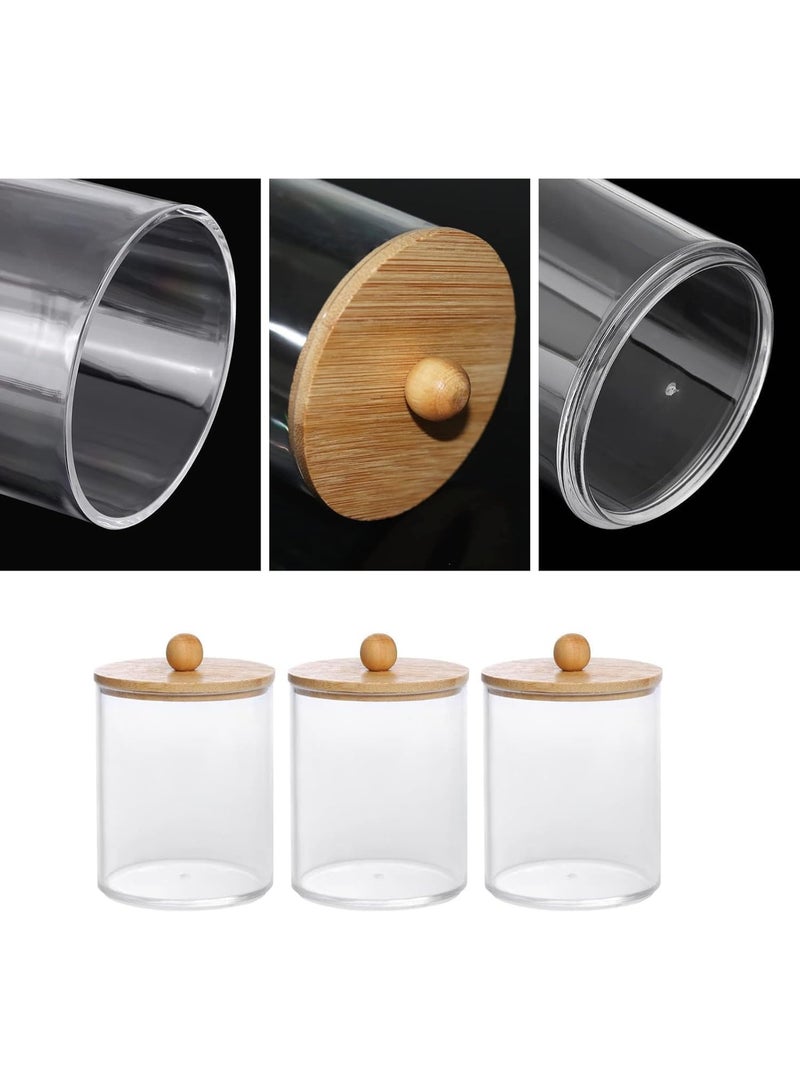 تراسل برطمانات الحمام موزع حامل أعواد الأسنان، 3 عبوات برطمانات حمام بأغطية من الخيزران، برطمانات أعواد أسنان، حاويات شفافة للأغراض، كرات قطنية، فوط مستديرة، منظم أعواد أسنان، حل تخزين ديكوري - Image 4