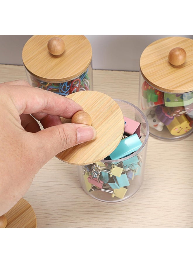 تراسل برطمانات الحمام موزع حامل أعواد الأسنان، 3 عبوات برطمانات حمام بأغطية من الخيزران، برطمانات أعواد أسنان، حاويات شفافة للأغراض، كرات قطنية، فوط مستديرة، منظم أعواد أسنان، حل تخزين ديكوري - Image 2