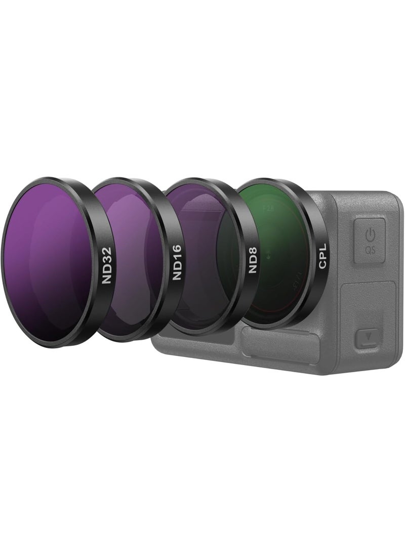 تيليسن مجموعة فلاتر عدسات ND CPL لكاميرات DJI Action 5 Pro Action 4 Action 3، عبوة من 4 قطع CPL ND32 ND16 ND8 فلتر عالي الكثافة مستقطب محايد الكثافة، غطاء حماية للعدسات لكاميرا DJI Osmo Action - Image 1