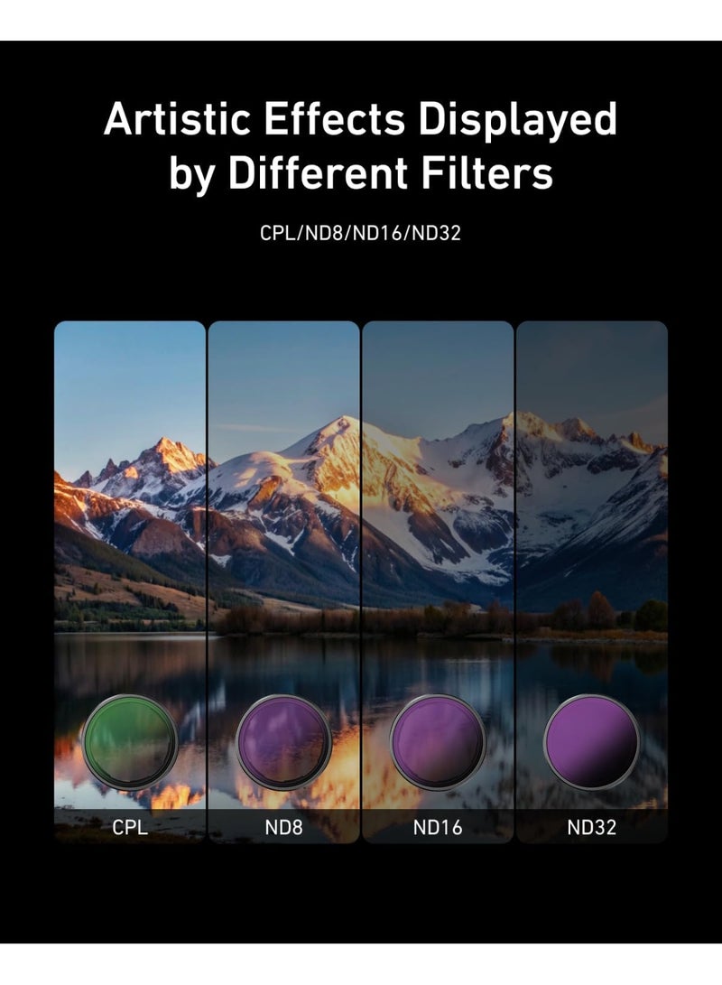 تيليسن مجموعة فلاتر عدسات ND CPL لكاميرات DJI Action 5 Pro Action 4 Action 3، عبوة من 4 قطع CPL ND32 ND16 ND8 فلتر عالي الكثافة مستقطب محايد الكثافة، غطاء حماية للعدسات لكاميرا DJI Osmo Action - Image 3
