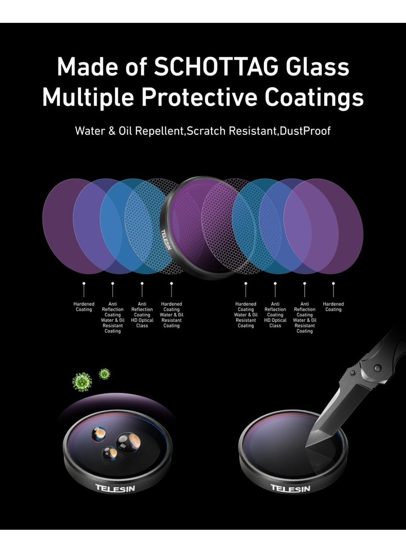 تيليسن مجموعة فلاتر عدسات ND CPL لكاميرات DJI Action 5 Pro Action 4 Action 3، عبوة من 4 قطع CPL ND32 ND16 ND8 فلتر عالي الكثافة مستقطب محايد الكثافة، غطاء حماية للعدسات لكاميرا DJI Osmo Action - Image 4