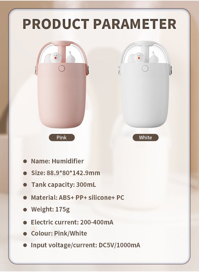 Generic - 300ML Humidifier, Built-in Colored Night Light, Two-Speed Timer Protection Settings, Compact Design, Suitable for Office/Bedroom/Living Room - Image 1