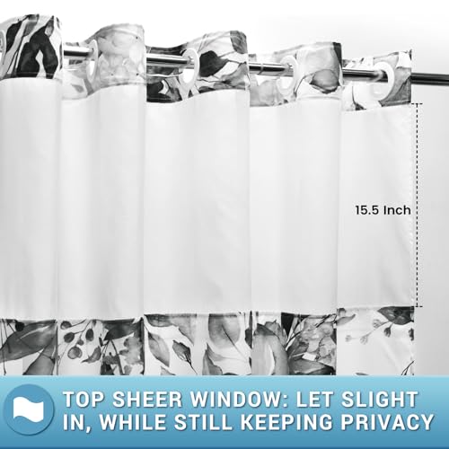 WITHLOC No Hook Shower Curtain with Snap in Liner - Eucalyptus Shower Curtain - Washable Waterproof Inner Liner, Plants Black Leaves Modern Shower Curtains - Machine Washable, 71 x 74 - Image 3
