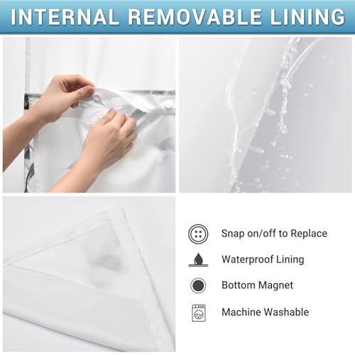 WITHLOC No Hook Shower Curtain with Snap in Liner - Eucalyptus Shower Curtain - Washable Waterproof Inner Liner, Plants Black Leaves Modern Shower Curtains - Machine Washable, 71 x 74 - Image 5