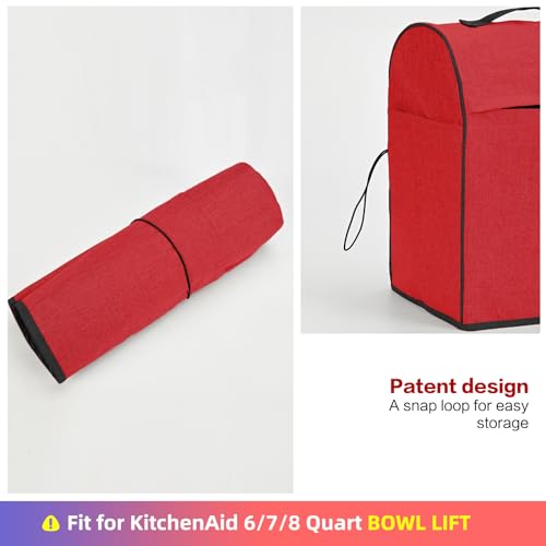 HOMEST Stand Mixer Cover Compatible with KitchenAid 6/7/8 Quart Bowl Lift，Dust Cover with Zipper Pocket for Accessories, Red (Patent Design) - Image 5