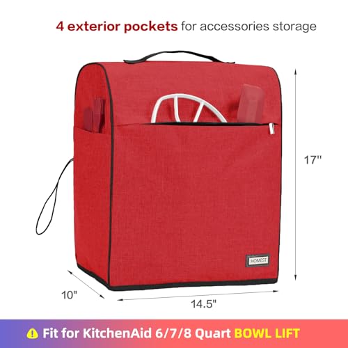 HOMEST Stand Mixer Cover Compatible with KitchenAid 6/7/8 Quart Bowl Lift，Dust Cover with Zipper Pocket for Accessories, Red (Patent Design) - Image 3