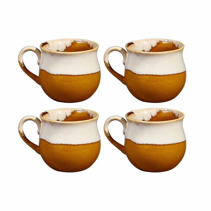 Caffeine Ceramic Handmade Mustard White Studio Tea Cups Set of 4 pcs - Image 1