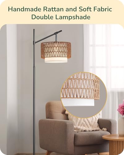 EDISHINE Rattan Floor Lamp with Dimmable Bulb, 5 Color Temperatures, Adjustable Farmhouse Standing Lamp with Remote, Black Floor Lamps for Living Room, Office, Bedroom - Image 3