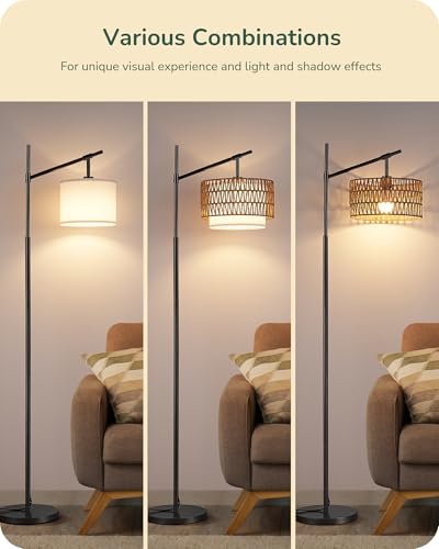 EDISHINE Rattan Floor Lamp with Dimmable Bulb, 5 Color Temperatures, Adjustable Farmhouse Standing Lamp with Remote, Black Floor Lamps for Living Room, Office, Bedroom - Image 2