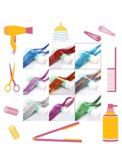 Edoneery Hair Tinsel Kit 12 Colors, 2500 Strands 48 Inches Sparkling Tinsel Hair Extensions with Tool, Fairy Hair Tinsel for Birthday Halloween Christmas New Year Party  - Image 3
