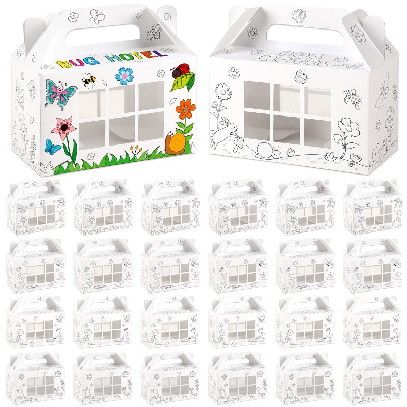 Justforjoyful 24 Pack Color Your Own Bug Hotel Box Cardboard Bugs Catchers Critters Collection Party Supplies Insect Gable Box Container with Window for Spring Summer Garden VBS Craft Favors - Image 2