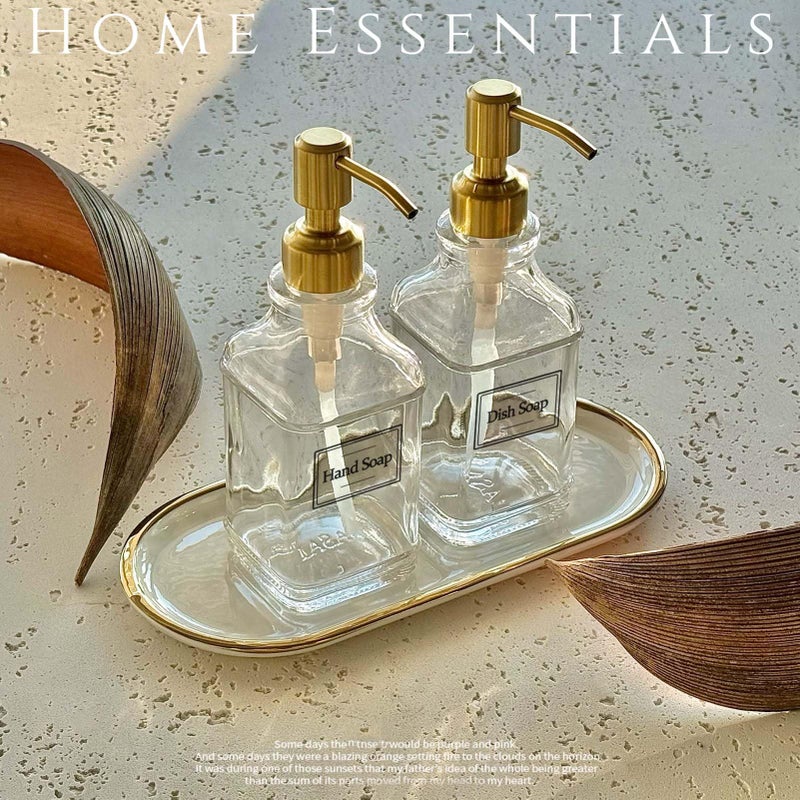 JASAI Antique Square Glass Soap Dispenser with Golden Rust Proof Pump, Refillable soap Dispenser with 10Pcs Stickers for Kitchen, Dish Soap Dispenser for Kitchen Bathroom Soap, Hand soap, Lotion. - Image 5