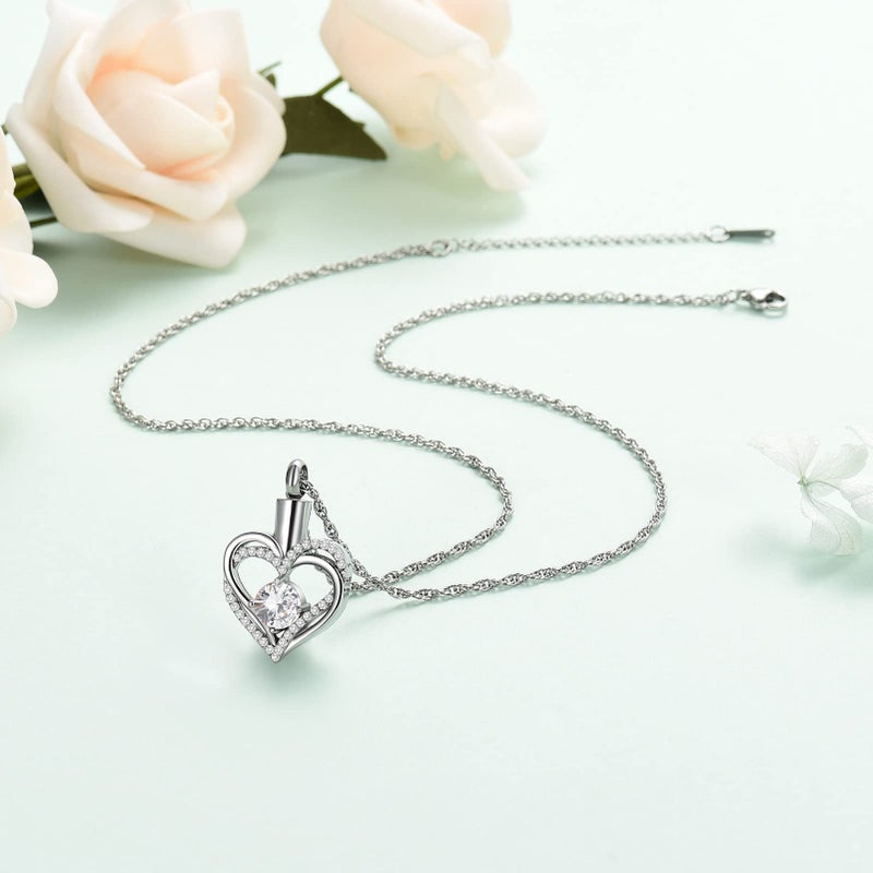 shajwo Cremation Jewelry Heart Urn Necklace for Ashes for Women Gilrs Memorial Keepsake Birthstone Pendant,Silver-White - Image 2