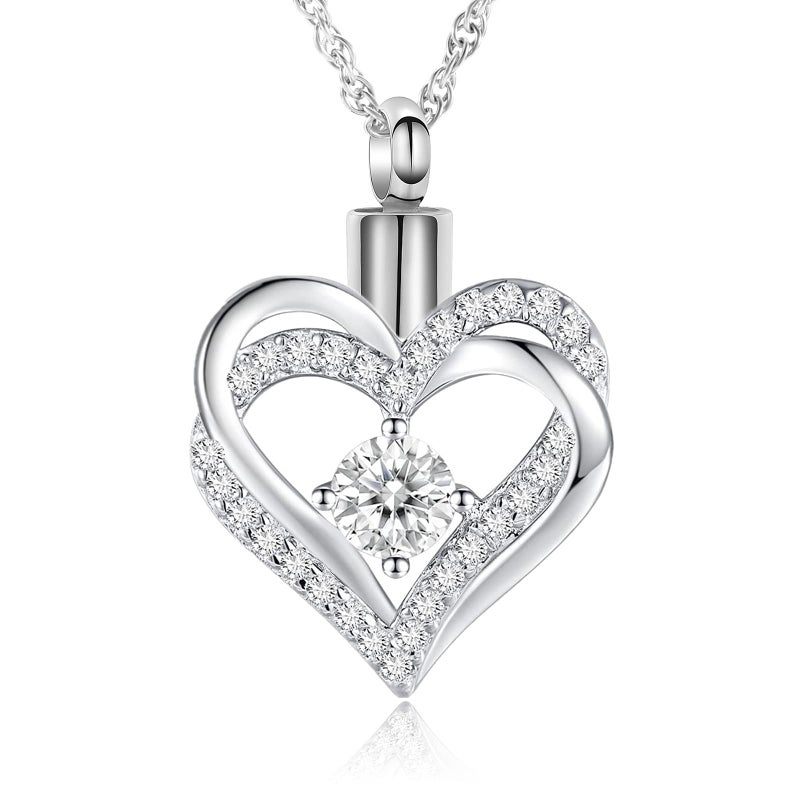 shajwo Cremation Jewelry Heart Urn Necklace for Ashes for Women Gilrs Memorial Keepsake Birthstone Pendant,Silver-White - Image 1