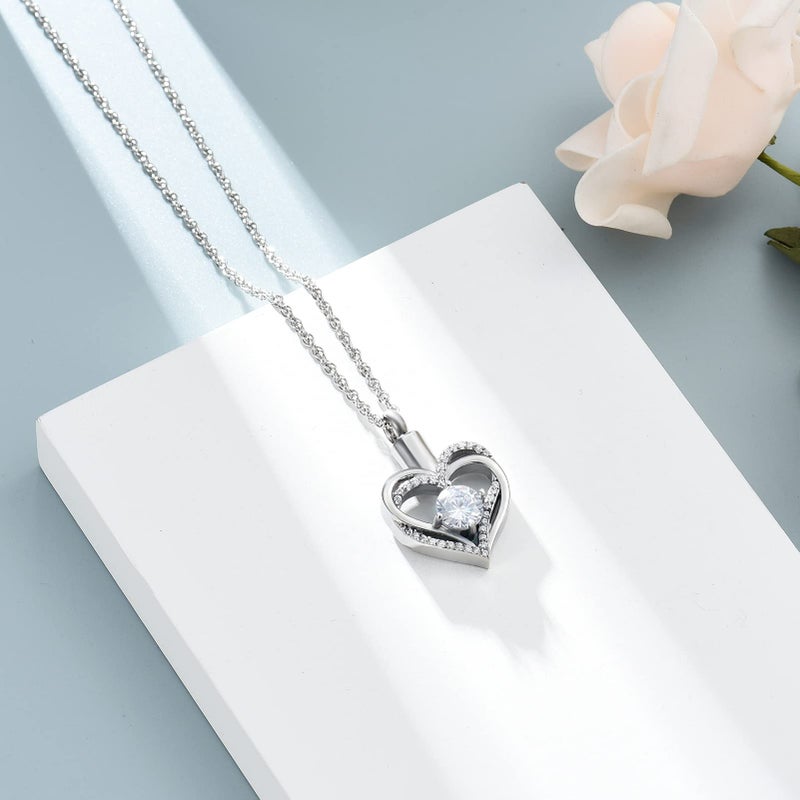 shajwo Cremation Jewelry Heart Urn Necklace for Ashes for Women Gilrs Memorial Keepsake Birthstone Pendant,Silver-White - Image 4
