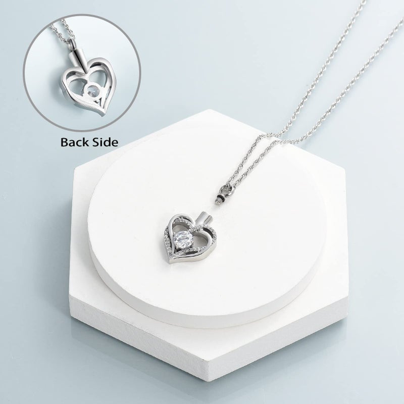 shajwo Cremation Jewelry Heart Urn Necklace for Ashes for Women Gilrs Memorial Keepsake Birthstone Pendant,Silver-White - Image 5