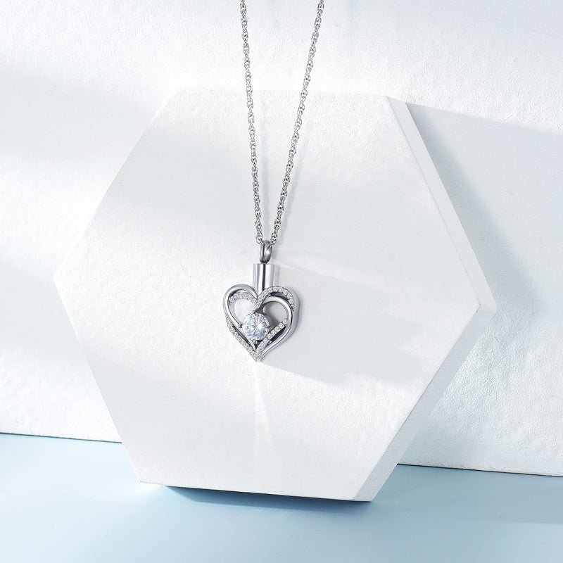 shajwo Cremation Jewelry Heart Urn Necklace for Ashes for Women Gilrs Memorial Keepsake Birthstone Pendant,Silver-White - Image 3