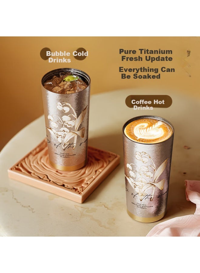Germ Pure Titanium Insulated Mug, Van Gogh Co-branded, Dual-drinking Straw Coffee Water Cup Gift Mug, 500ml Lily Of The Valley - Image 4