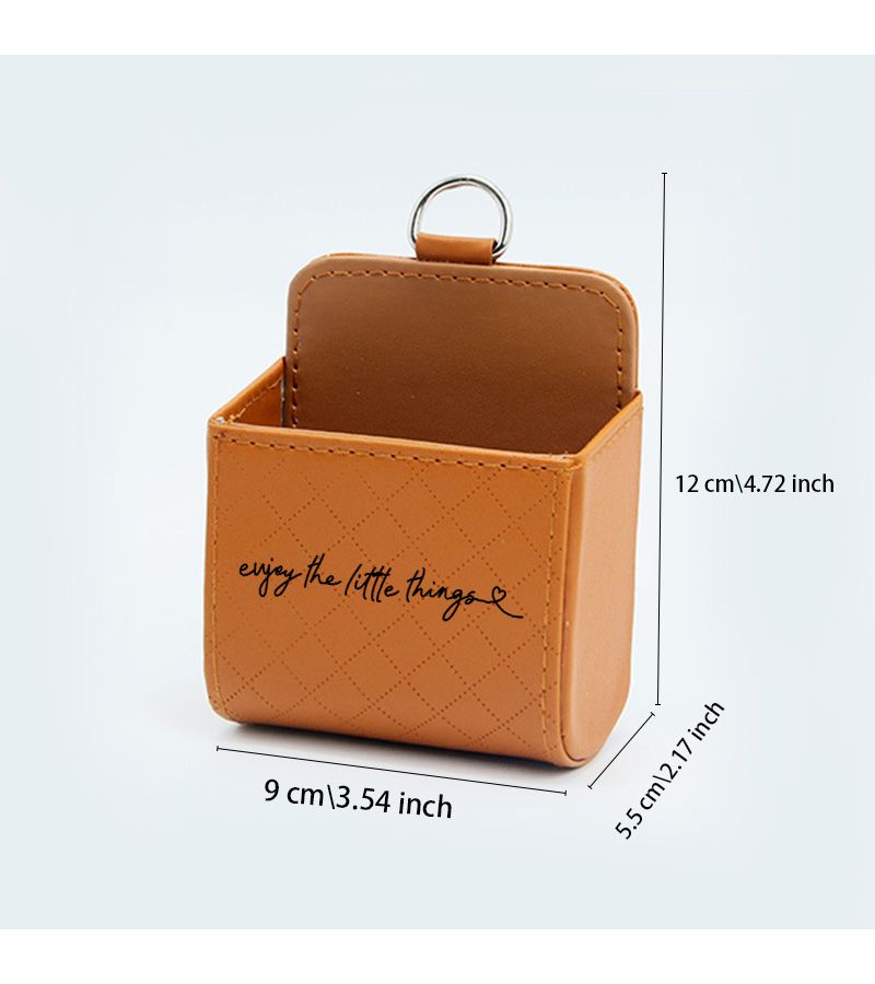 Brown Pu Leather Car Air Vent Organizer Bag Quilted Storage Pouch With Metal Hook For Glasses Keys Phone Universal Vehicle Interior Accessories - Image 4