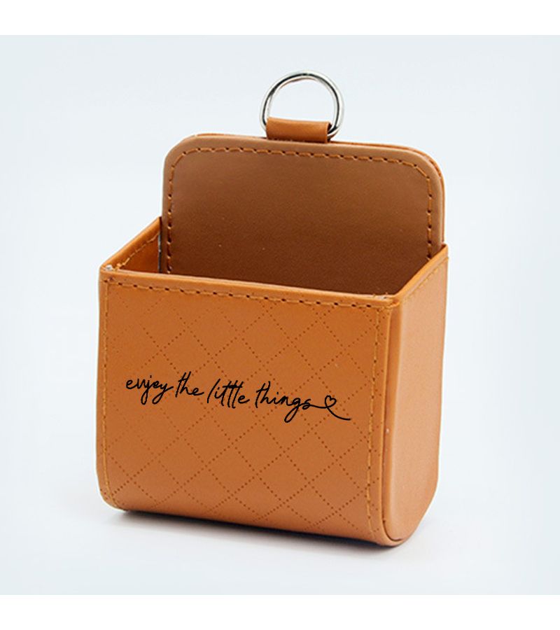 Brown Pu Leather Car Air Vent Organizer Bag Quilted Storage Pouch With Metal Hook For Glasses Keys Phone Universal Vehicle Interior Accessories - Image 1