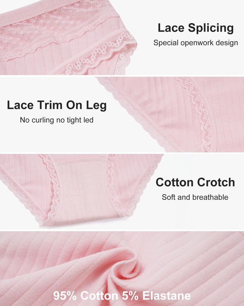 LEVAO Womens Underwear Cotton Bikini Panties Lace Cut Out Stretch Cheeky Ladies Briefs 6 Pack S-XL - Image 3