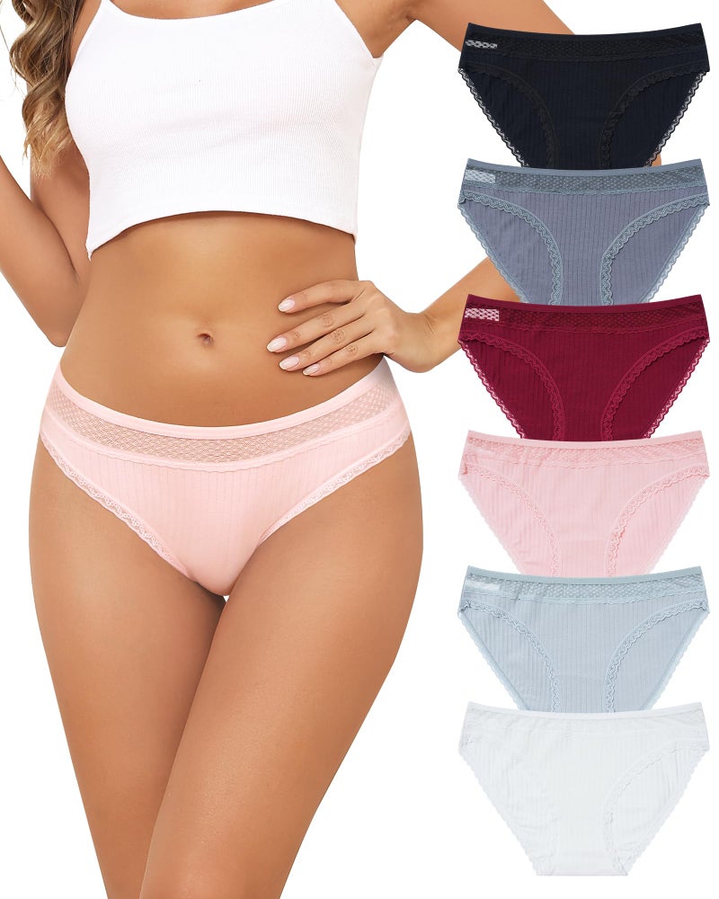 LEVAO Womens Underwear Cotton Bikini Panties Lace Cut Out Stretch Cheeky Ladies Briefs 6 Pack S-XL - Image 1