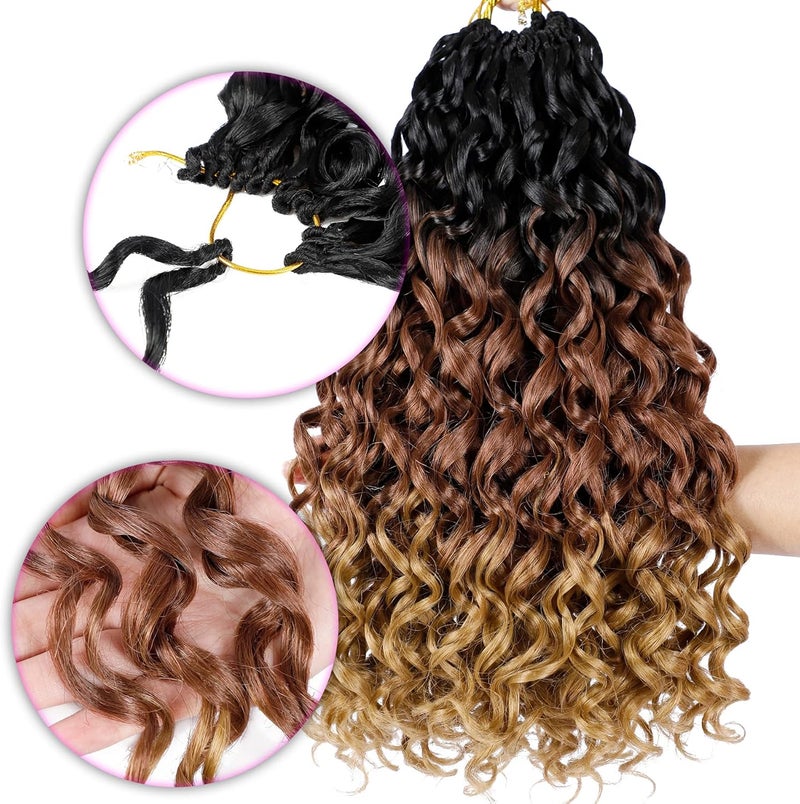 Eerya 7 Packs GoGo Curl Crochet Hair 14 Inch Short Curly Crochet Hair for Women Beach Curl Water Wave Deep Twist Crochet Braids Synthetic Braiding Hair Extensions (14 Inch, T1B/30/27) - Image 5