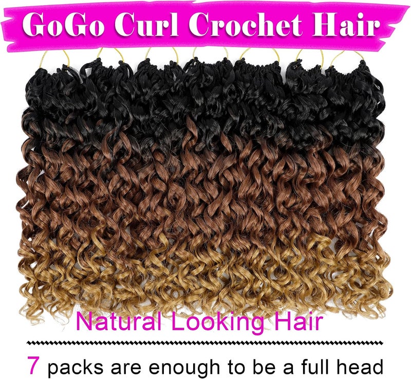 Eerya 7 Packs GoGo Curl Crochet Hair 14 Inch Short Curly Crochet Hair for Women Beach Curl Water Wave Deep Twist Crochet Braids Synthetic Braiding Hair Extensions (14 Inch, T1B/30/27) - Image 2