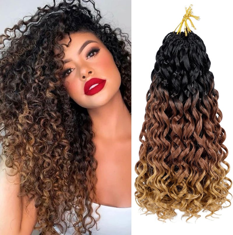 Eerya 7 Packs GoGo Curl Crochet Hair 14 Inch Short Curly Crochet Hair for Women Beach Curl Water Wave Deep Twist Crochet Braids Synthetic Braiding Hair Extensions (14 Inch, T1B/30/27) - Image 1