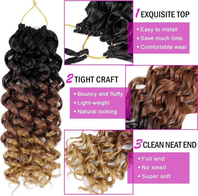 Eerya 7 Packs GoGo Curl Crochet Hair 14 Inch Short Curly Crochet Hair for Women Beach Curl Water Wave Deep Twist Crochet Braids Synthetic Braiding Hair Extensions (14 Inch, T1B/30/27) - Image 4
