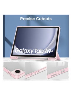 Hybrid Slim Case with Pen Holder for Samsung Galaxy Tab A9 Plus 11 Inch 2023 Model (SM-X210/X216/X218) Clear Transparent Back Shell Auto Wake/Sleep, Pink